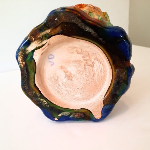 Art Nouveau-Style DRIP GLAZE VASE, Underwater Scene in Colorful Relief, 8" x 6" - Picture 8 of 11